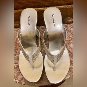 CHARLOTTE RUSSE Shimmery Silver Thong Sandals; worn once; Size 10.